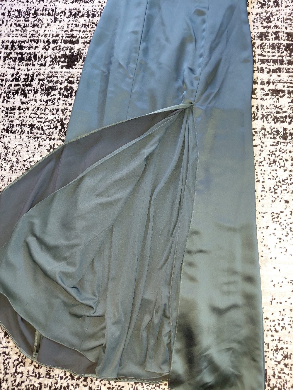 After Six Evergreen Satin Gown 14R Cowl Back Slit Maxi Dress Formal Bridesmaid - Picture 12 of 14